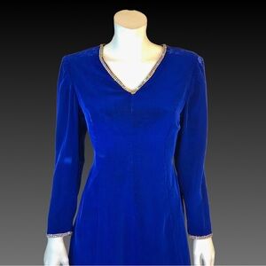 Vintage 60s Cobalt Blue Princess cut Party Dress with Rhinestone Trim/ S